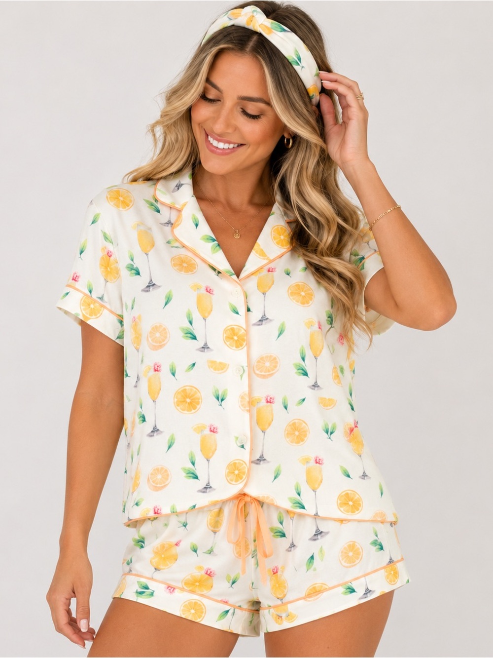 PJ Salvage Mimosa Me 3PC Pajama Set Ivory Lemon Print NWT Size Large